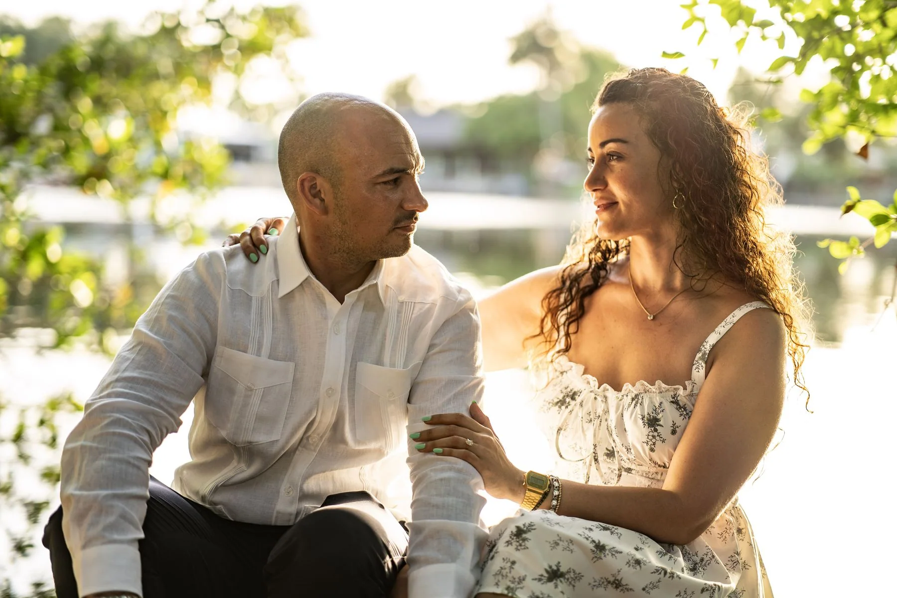 Couple sitting together in warm evening light